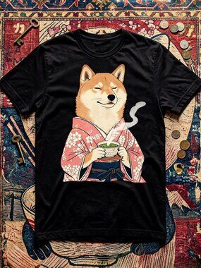 Vintage Japanese Shiba Inu Tea Graphic T-Shirt Unisex Cotton Streetwear Y2K Tee